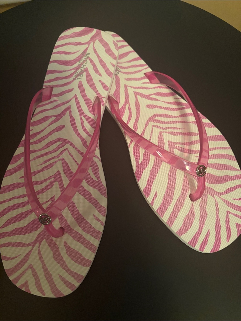 Michael Kors Pink Zebra-Print Jelly Strap Flip Flops